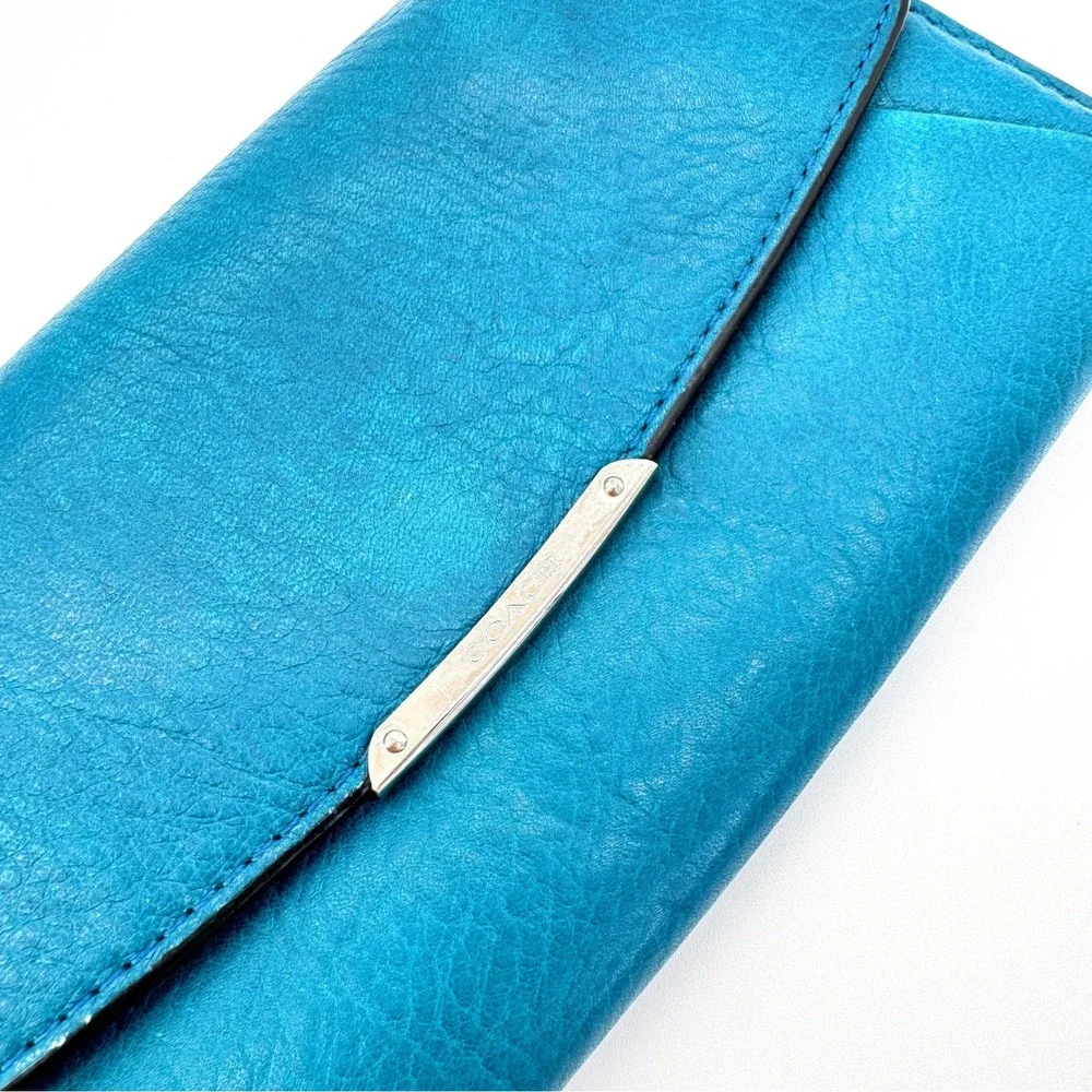 Coach Madison Slim Envelope Wallet Teal Dark Plume Leather Silver Hardware